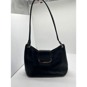 Cole Haan Black Leather Shoulder Bag Contrast Stitch Silver Hardware Hobo Bag